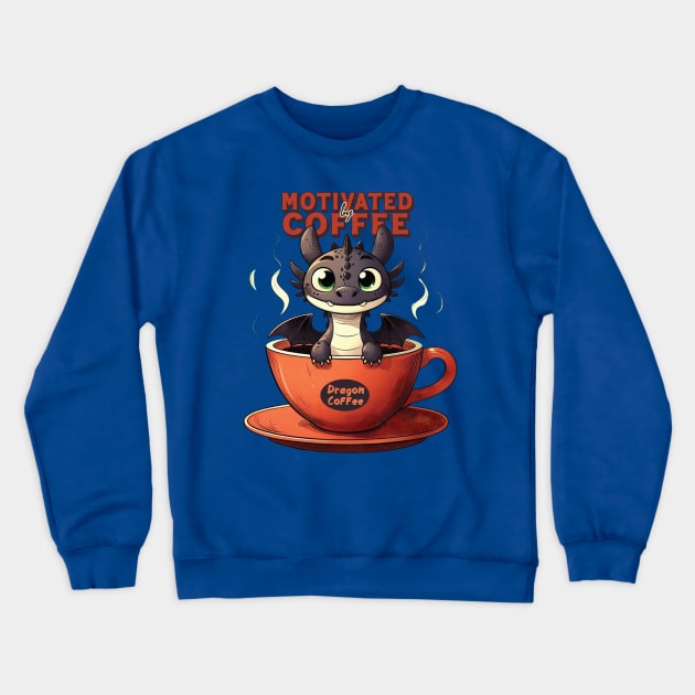 Motivated by Coffee // Funny Dragon Crewneck Sweatshirt by Trendsdk